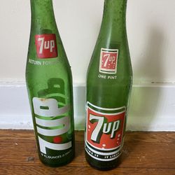 Vintage 7up Glass Bottles ( Two Sold Together )