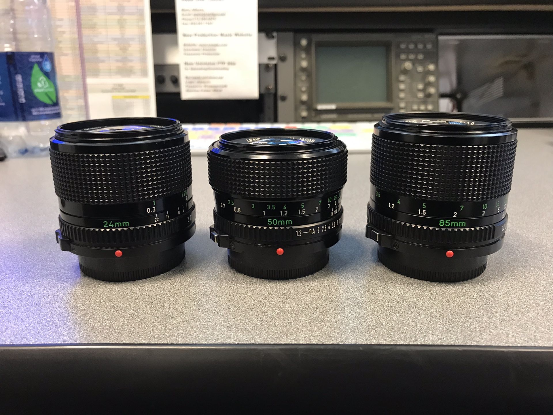 Canon FD Prime Lenses 24mm 50mm 85m