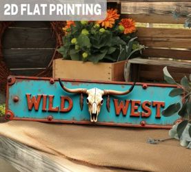 2D Flat, 2D Flat 2D Flat - 1pc Style Wild West Wooden Sign with Bull Skull Theme - Vintage Wall Decor for Bars, Ranches, Western-Themed Rooms, Game Ro