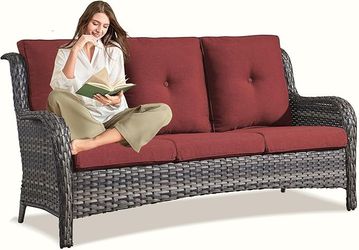 Wicker 3-Seat Outdoor Sofa - All Weather Rattan Sofa Patio Furniture with Deep Seating, Comfortable High Back Outdoor Couch for Balcony, Porch, Deck a