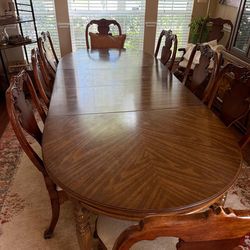 Solid Wood Dining Table Set – Seats 10 – Includes 2 Armchairs
