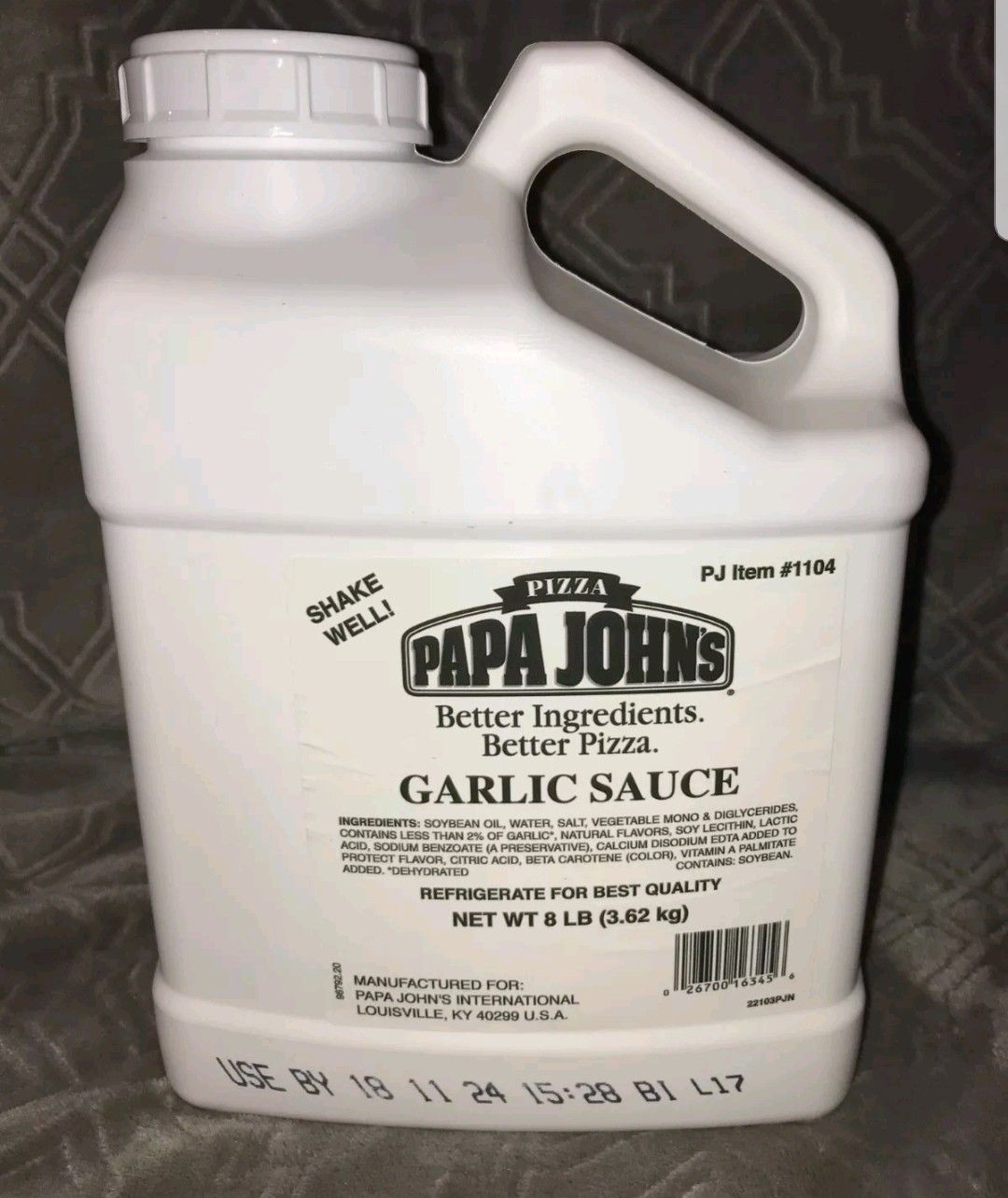 Papa John's garlic sauce special promotional 1 gallon size