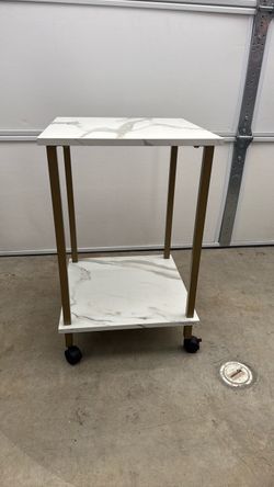 2-Tier Rolling Cart with Marble-Look Shelves