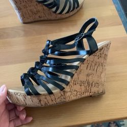Aldo Black strapped wedge sandals