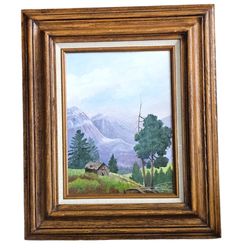 Vintage 1977 Original Landscape Painting Blue Ridge Mountains Cabin Framed 9x12