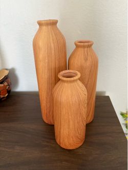 Modern Wood Grain Decorative Vase Set – Rustic Farmhouse Decor