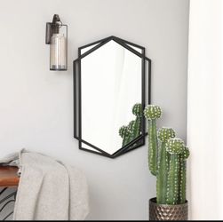 Metal Black Hexagon Frame Art Deco Wall Accent Mirror