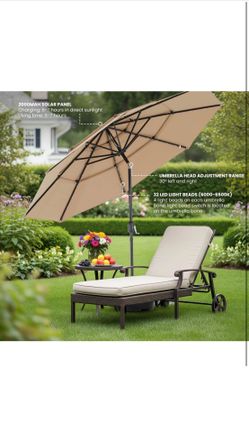 9' 3-Tiers Solar Patio Umbrella with LED