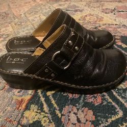 Black Leather Clogs