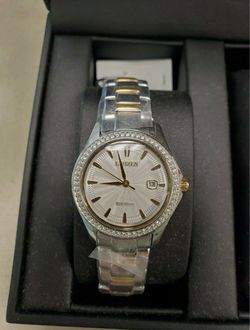 Citizen Eco-Drive Two-Tone Watch with Crystal Bezel here over there