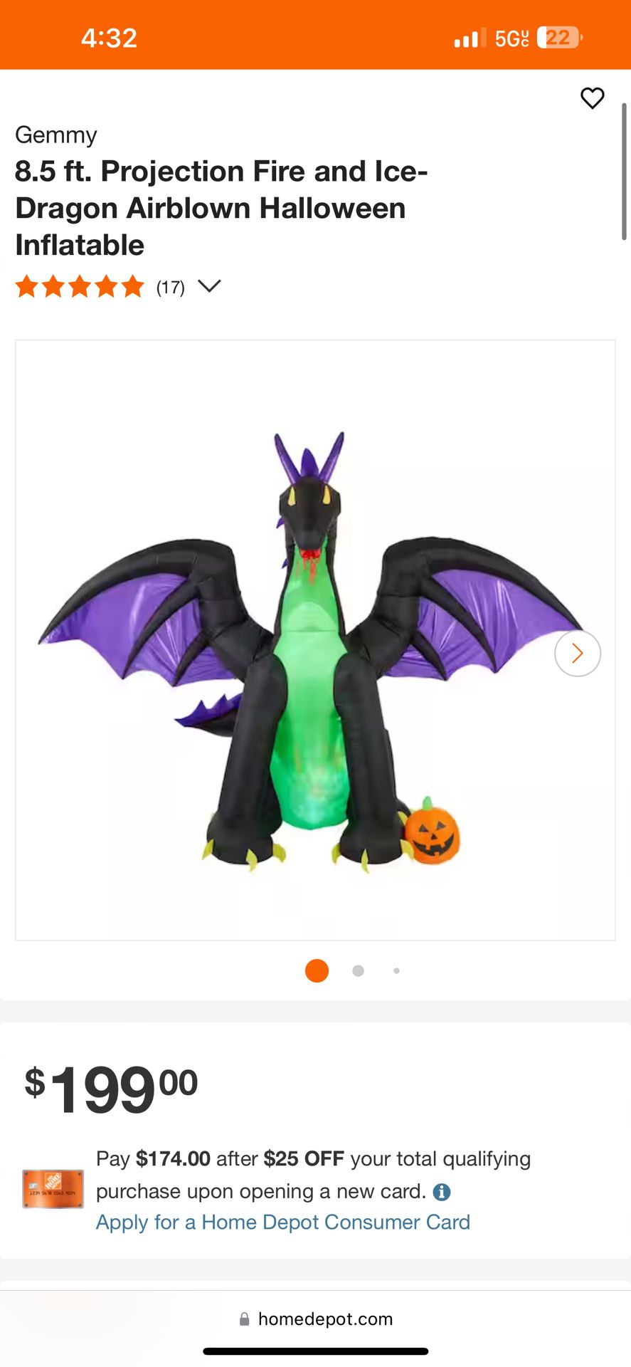 8.5’ Inflatable Dragon Halloween Yard Decor 
