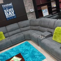 *New Year's Sale Event!!!*---Sophisticated Alejandra Gray Microfiber Reclining Sectional Sofas---Delivery/Financing Available🤭
