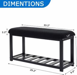 2-Tier Metal Shoe Bench with Storage Shelf, Sturdy Entryway Shoe Rack & Ottoman Seat, Black/ White