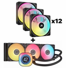 12x Corsair iCUE Link QX120 120mm Fans & TITAN 360 RX LCD - Black (Accessories Included)