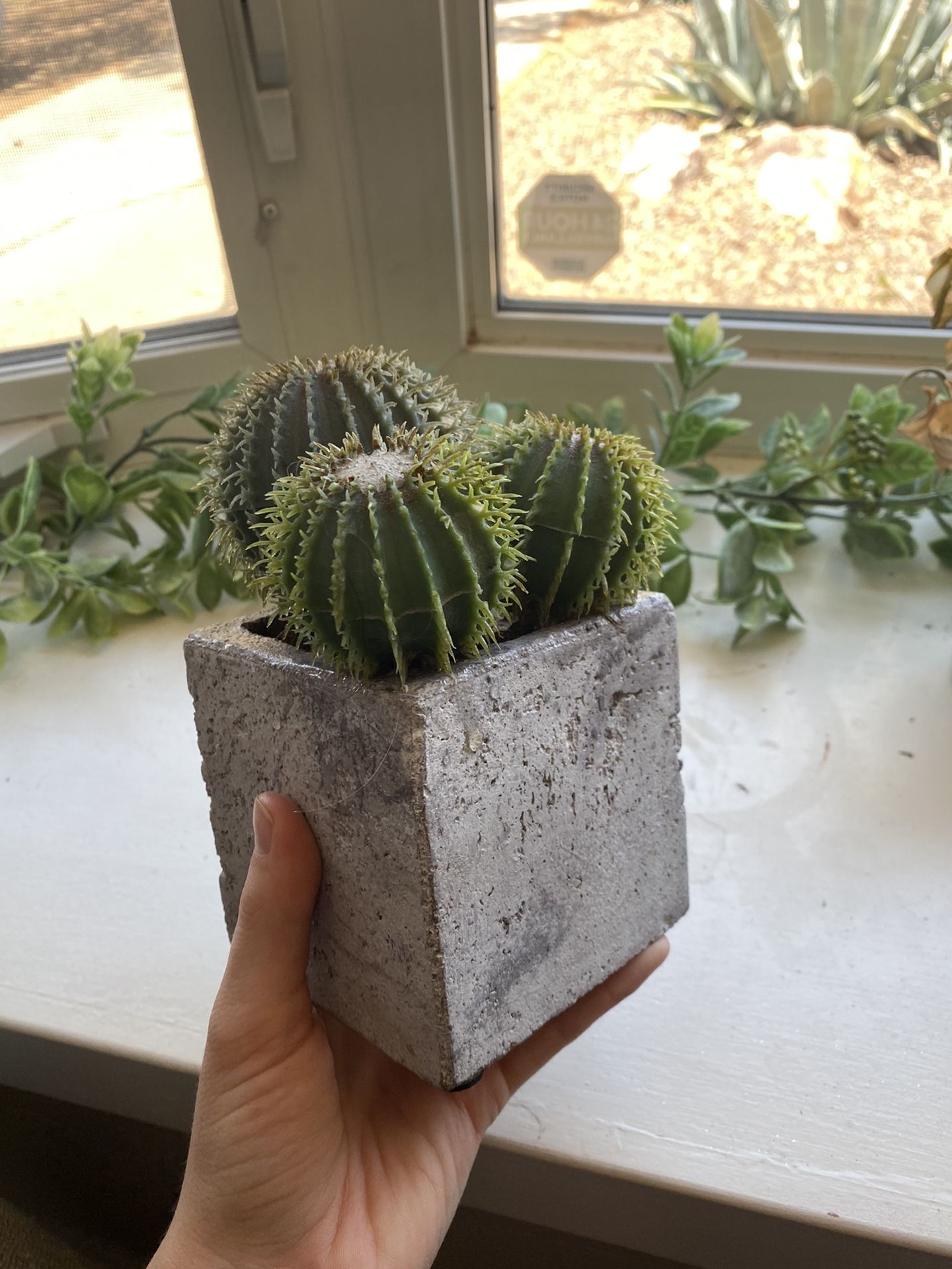 Fake plant with concrete pot