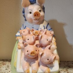 Fitz And Floyd Prunella And Piglett CookieJar.