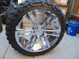 22X9.5 Chrome Helo Rims & 285 45 22 Aturro Trail Blade MT Tires 6X5.5 CHEVY DODGE GMC TOYOTA