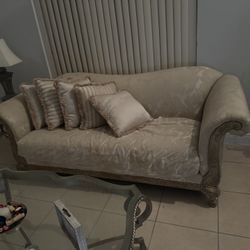 Couch,Glass Iron Metal Coffee Table, 2 Side Tables And Lamp