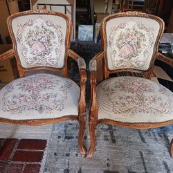 2 Vintage French Louis XV Needlepoint Armchair Accent Chair