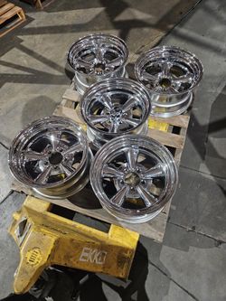 Us Wheel Supreme Chrome Steel Aluminum Rim Set Of Five 5x4.5 15x8 Us Wheel Never Mounted