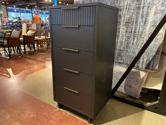 Dark Gray Contemporary Ribbed Tallboy 5-Drawer Dresser