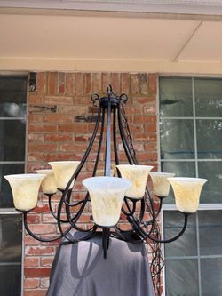 Hubbardton Forge 8-Light Chandelier – Amber Glass, USA Made, Tested Working