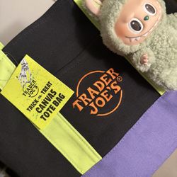 Trader Joes Tote with pop mart macaron