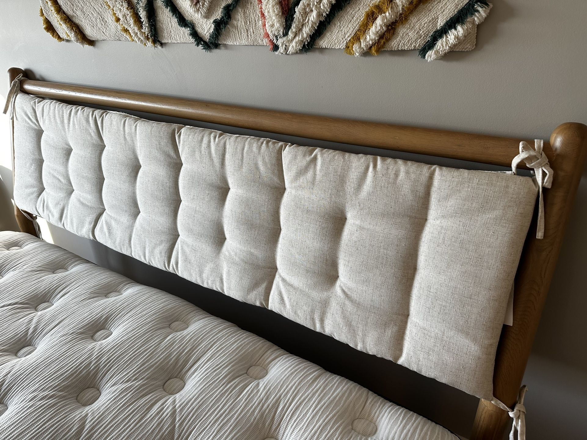 Crate & Barrel Solano King Wood Bed with Headboard Cushion