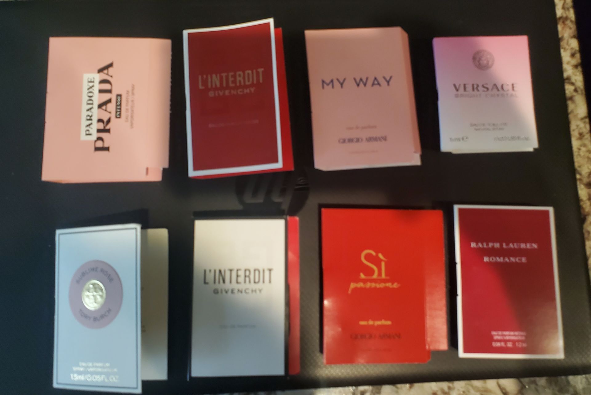 Designer Women's Perfum Sample Lot 8pc- Prada, Givenchy, Versace, Giorgio Armani, Tory Burch, Ralph Lauren