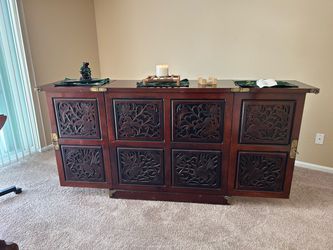 Asian Carved Wood Sideboard Cabinet