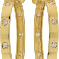 14K Yellow Gold Diamond Hinged Hoop Earrings 