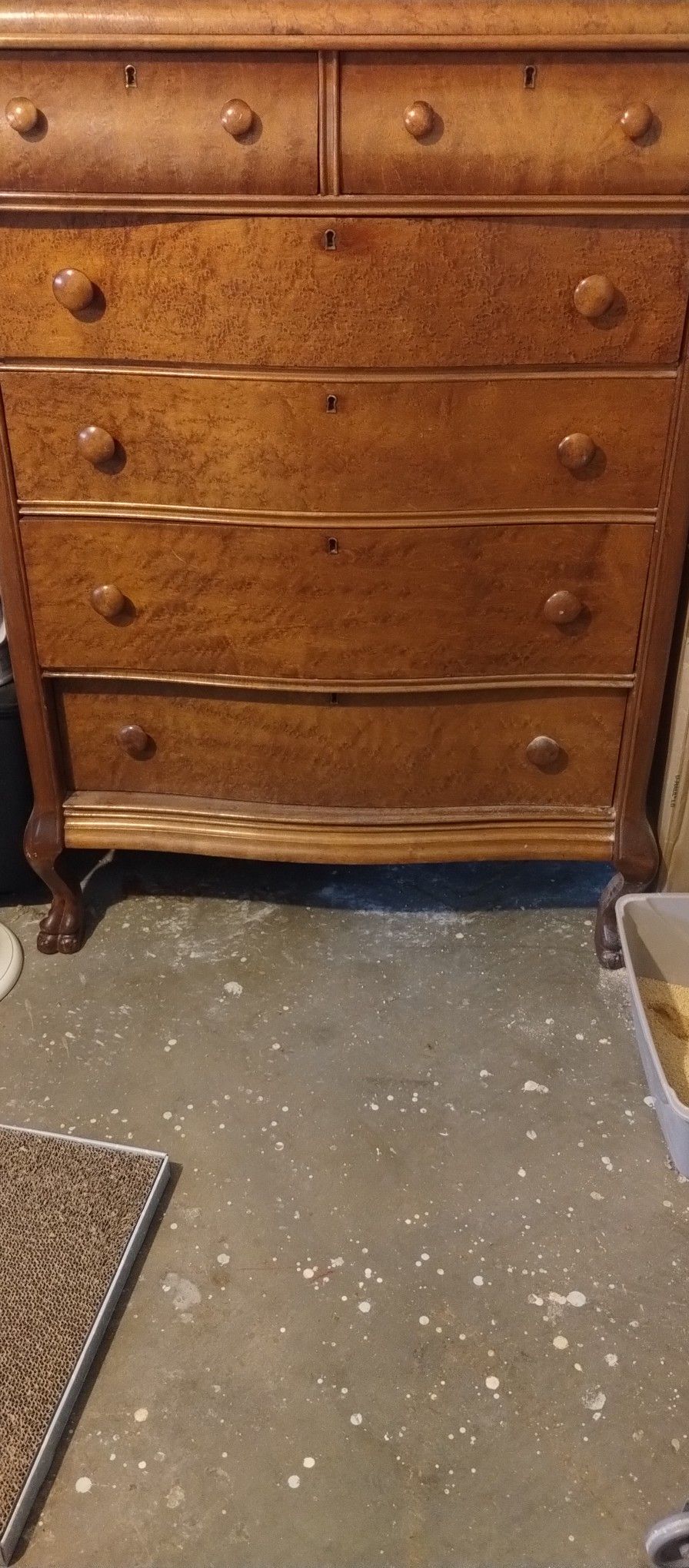 Vintage Birdseye Maple Dresser With Drawer Locks  