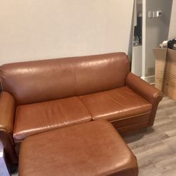 Leather sofa with ottoman