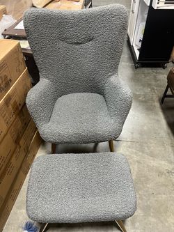 Boucle Accent Chair and Ottoman Set, Sherpa Armchair with Golden Metal Legs, High Back Reading Chair and Footstool for Living Room, Bedroom, Lounge