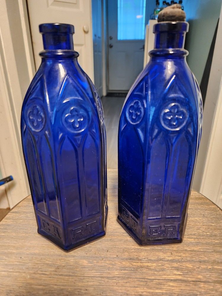1920,s Cathedral Carter Ink Bottles, Cobalt Blue
