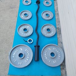 Olympic Curl Bar ,clips ,weights