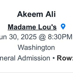Akeem Ali Tickets FOR SALE