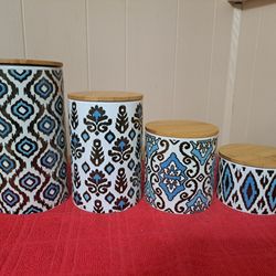 
American Atelier Pirouette 4 Piece Canister Set, Blue/Gold,