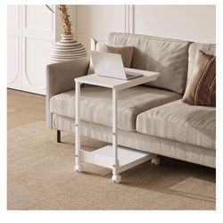 Side Table,C Table with 2-Tier Storage Shelf, End Table TV Tray with Metal Frame,