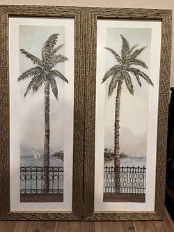 16”x39” Framed Palm Tree Landscape Artwork Decorations