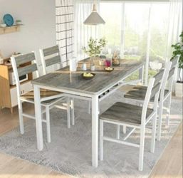 New in a box, Wood Kitchen Table with Storage, Farmhouse Dining Table Set for 4, Dining RoomTable with Metal Frame And MDF Board, Perfect for Small Sp