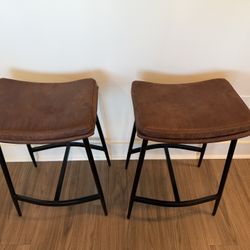 Faux Leather Counter Height Saddle Bar Stool (Set of 2)
