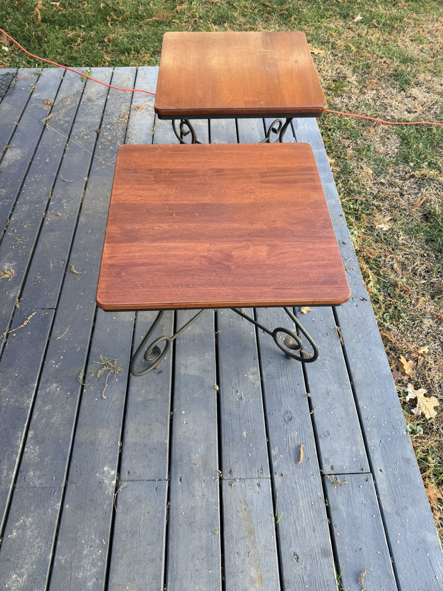 Set of 2 Hardwood Top End Tables – Steel Base, Heavy & Durable, 24” x 24”