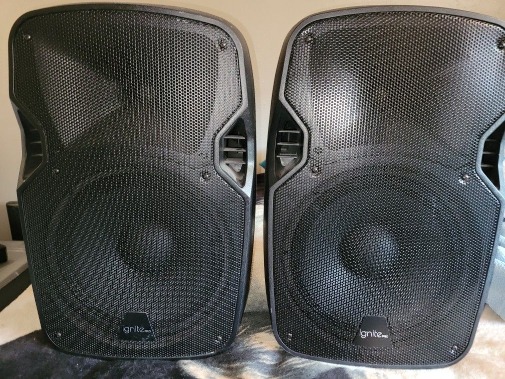 Ignite Pro 12" PA Speakers With All Cords And A Mic