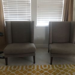 Pair of armless high back modern wingback chairs