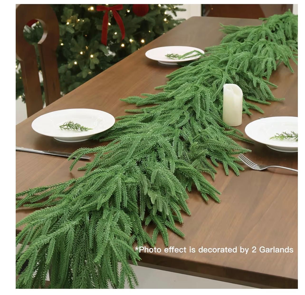 5FT Christmas Garlands Norfolk Pine Garland Real Touch Artificial Faux Greenery Garland for Holiday Table Mantle Wall Indoor Outdoor Decor (TR15)