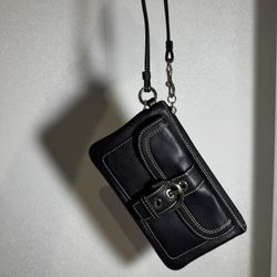 Coach Black Leather Buckle Wristlet 