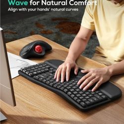 Nulea RT08 Wave Keys Wireless Ergonomic Keyboard with Cushioned Palm Rest, 2.4GHz Ergo Cordless USB Computer Keyboard, Comfortable Natural Typing
