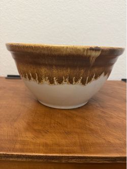 Vintage Brown Drip Glaze Stoneware Bowl – Large 12”