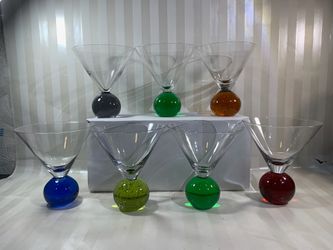 Vintage Assorted Color Ball Stem Martini Glasses Set of 5 